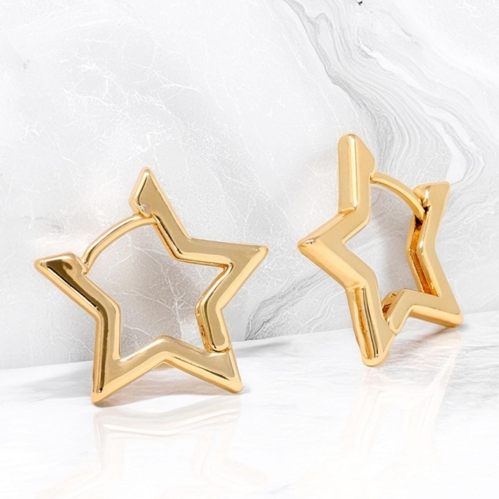 Gold Stylish Hoop Earrings - 925 SterlingSilver
